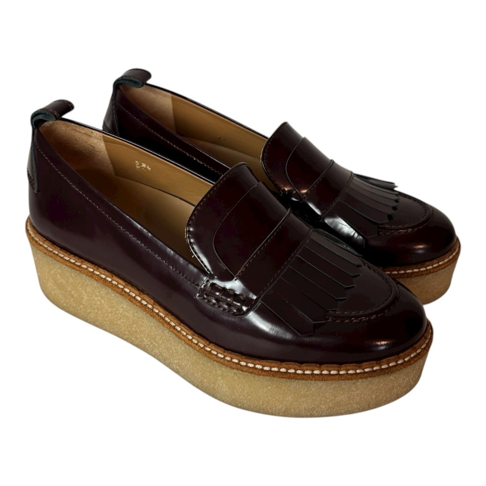 patent leather Loafers platform heels burgundy size US 7 EU 37 - Picture 3 of 6